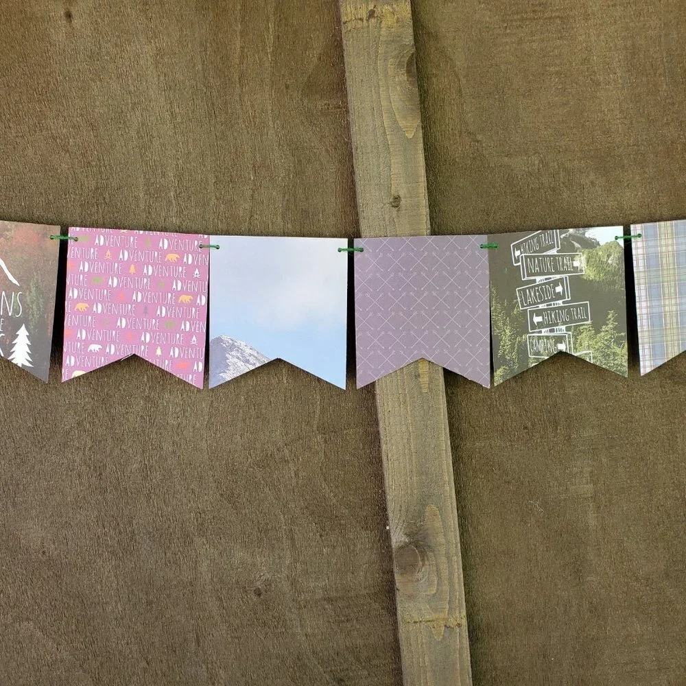 Mountain Banner Set | Camping Theme, Adventure Awaits Baby Shower Decorations